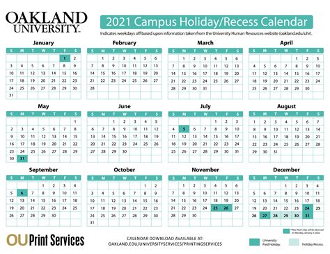 Academic Calendar Oakland University